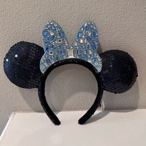 Minnie Mouse Ears Headband Blue Jeweled Bow Disney Parks 60th Anniversary
